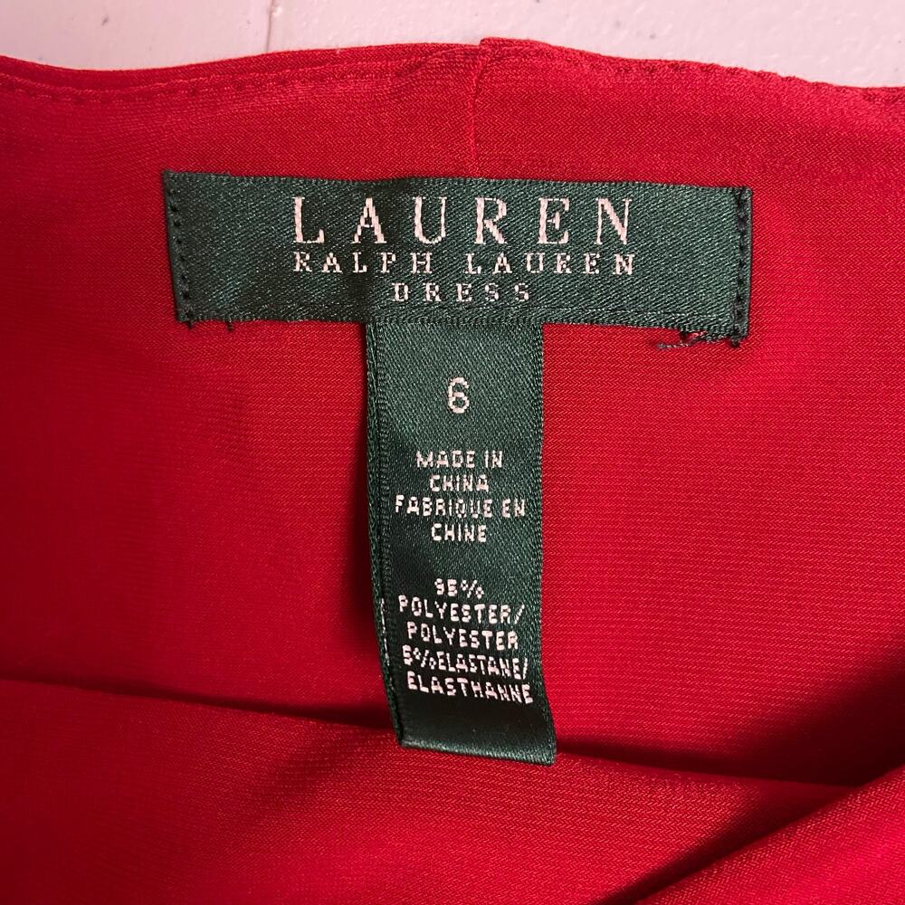 Lauren Ralph Lauren Red Boat Neck Side Ruched Sheath Dress Size 6 - Picture 4 of 9